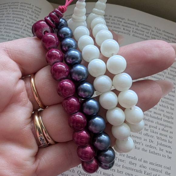 Beaded Bracelet Set - Cream, Silver, and Red - Picture 2 of 7
